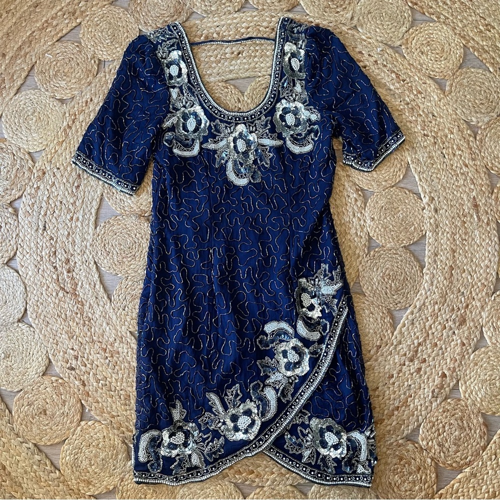Vintage Laurence Kazar Beaded Sheath Dress Size M